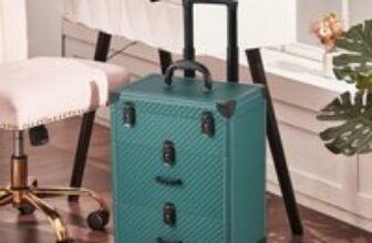 White/Green 3 in 1 Professional Cosmetic Trolley Case Makeup Box on Wheels
